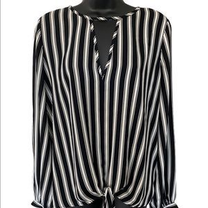 Express Striped Black and White Pull on Tie Waist Shirt